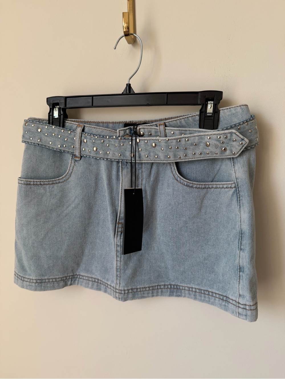 Denim Mini Skort with silver Studded Belt